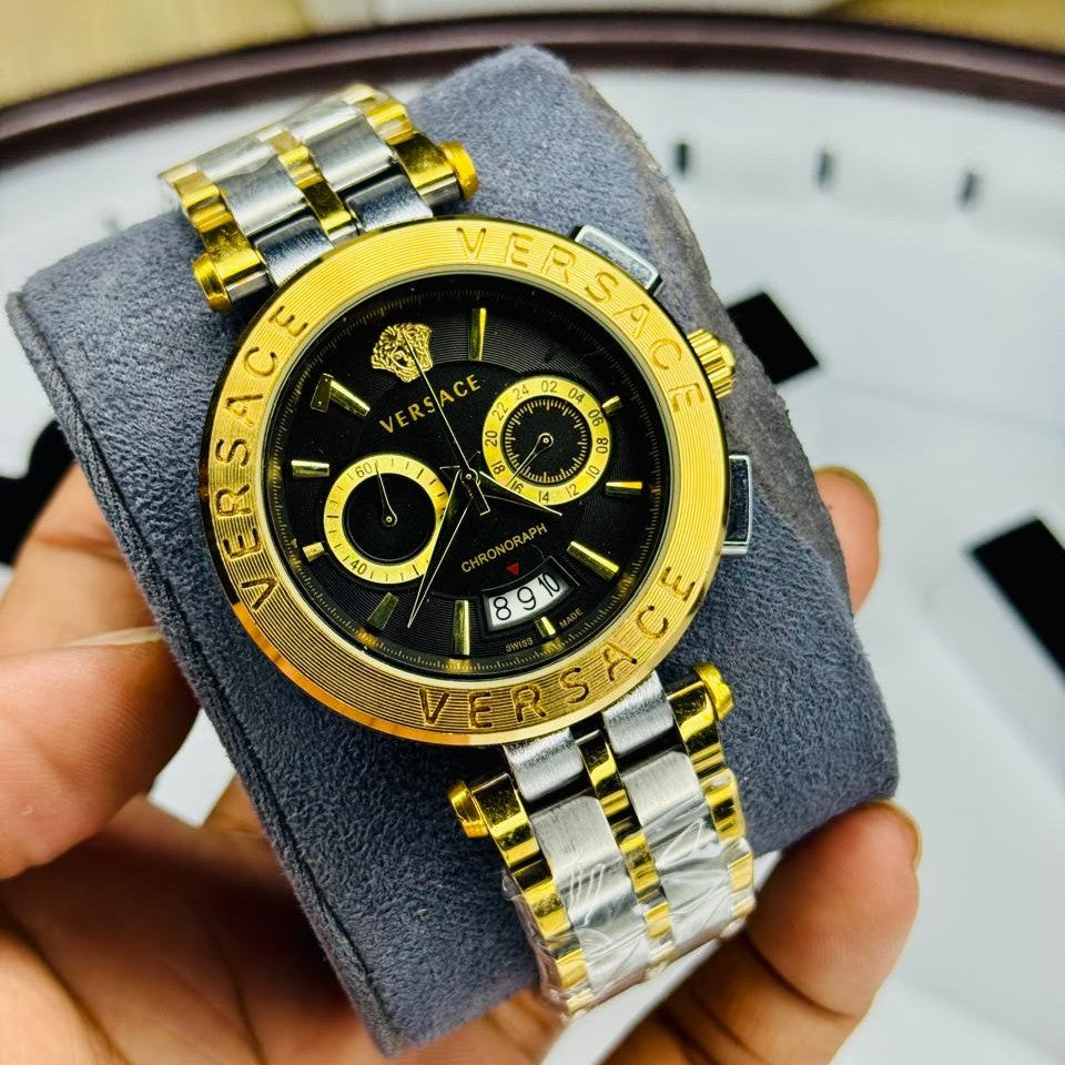 Gold and white chronograph watch with two-tone steel strap – ZENO