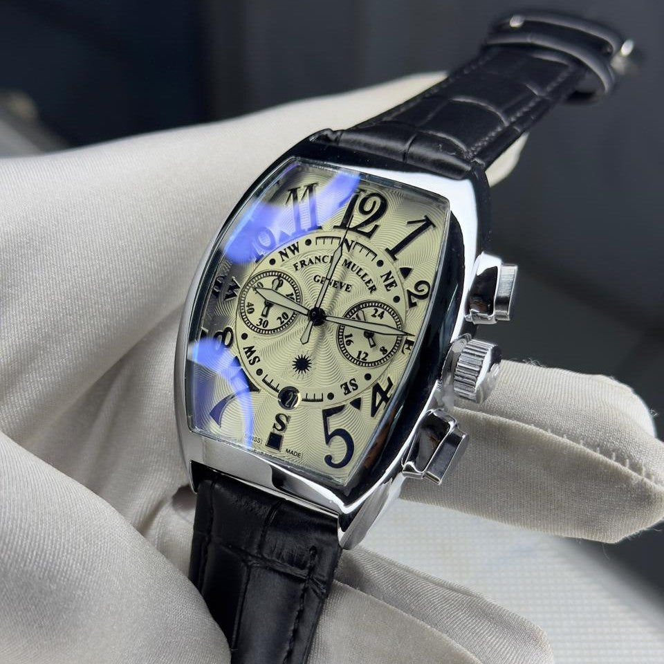 Rose gold tonneau chronograph with champagne dial close-up – ZENO