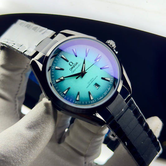 Teak dial quartz watch with ice blue dial and black strap – ZENO