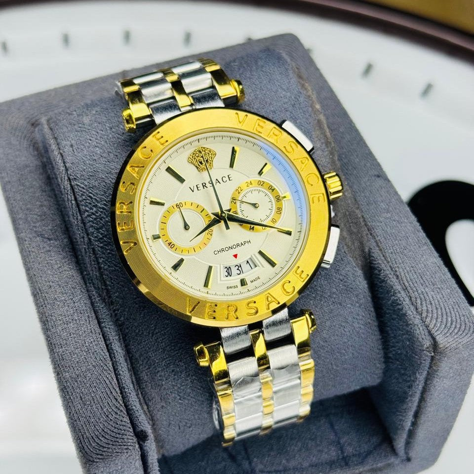 Gold and white chronograph watch with two-tone steel strap – ZENO