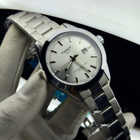 Sunburst dial dress watch in sterling silver with steel bracelet – ZENO