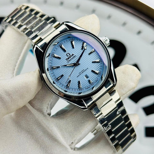 Teak dial quartz watch with sky blue dial and steel bracelet – ZENO