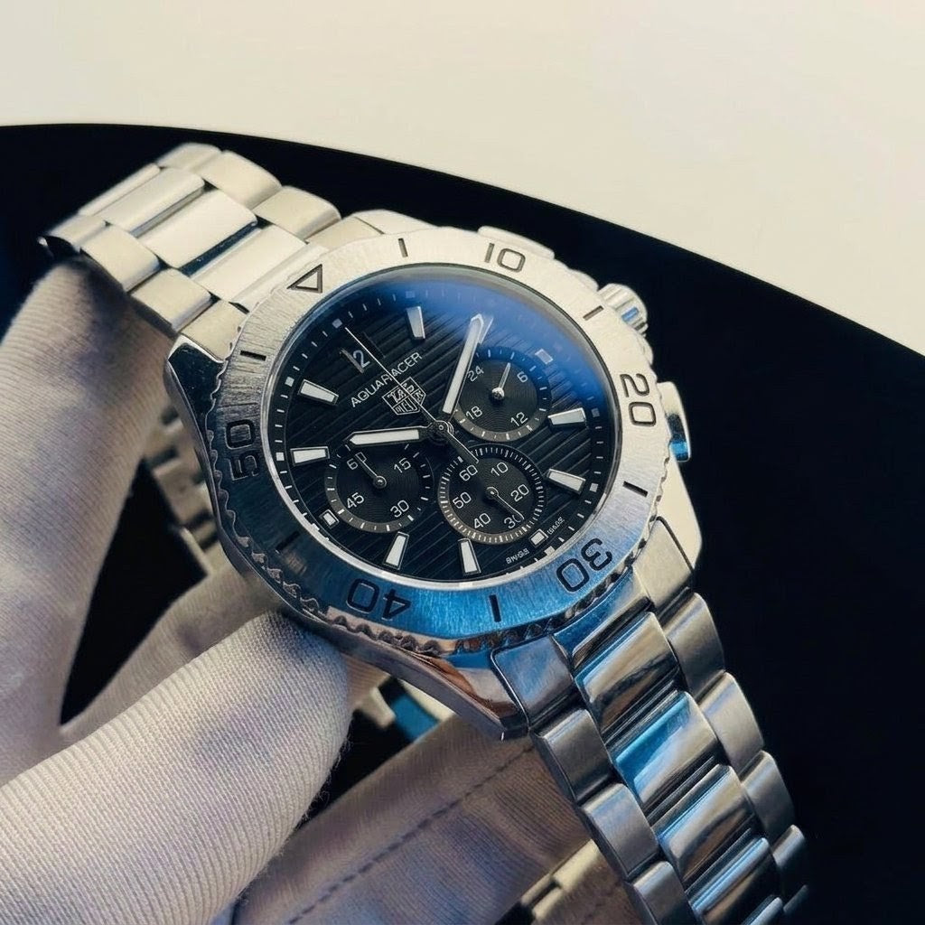 Sports chronograph watch with white dial and steel bracelet – ZENO Bangladesh