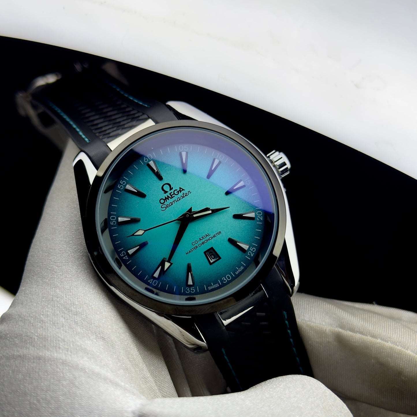 Teak dial sport watch with aqua teal silicone strap – ZENO