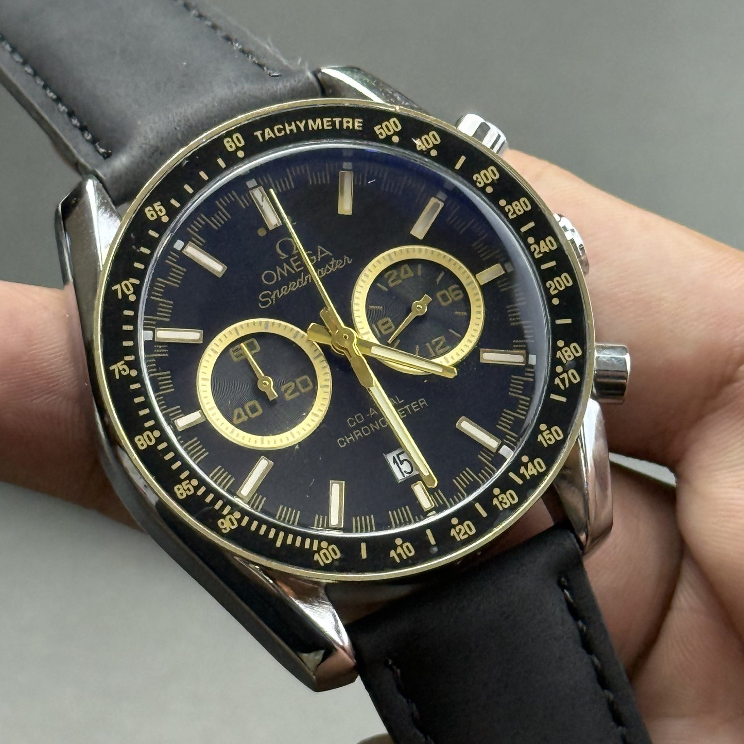 Racing chronograph watch in black and yellow with tachymeter bezel – ZENO